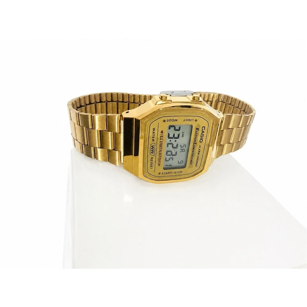 Casio Vintage Digital Wristwatch Gold Tone Alarm Chronograph Box